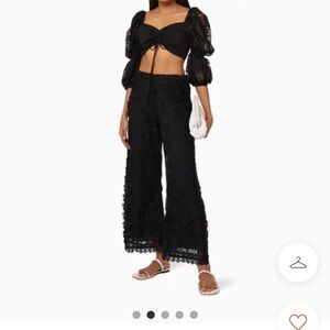 Waimari black Coquillage Pants in Embroidered Lace